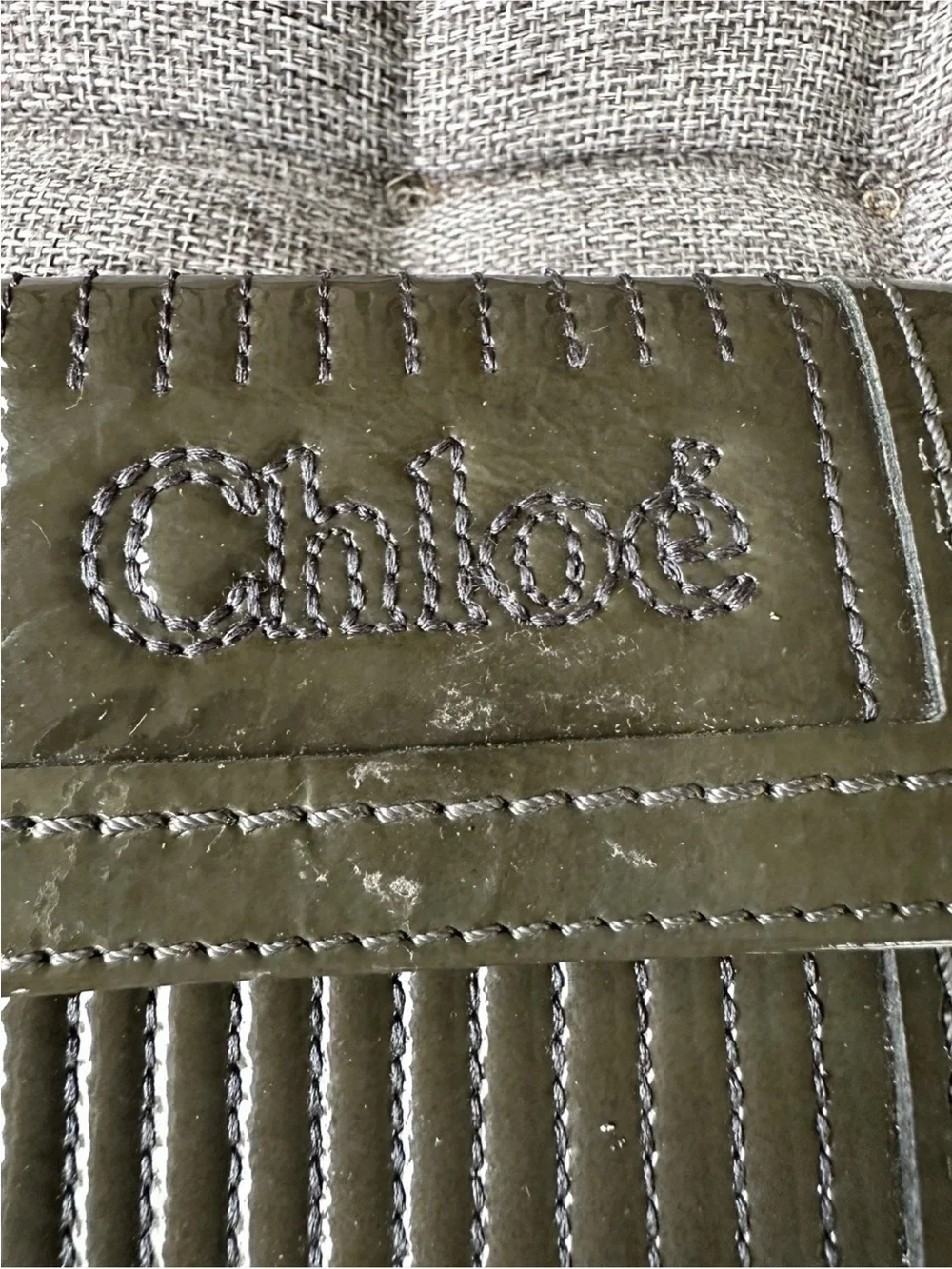 Chloé Olive Green Patent Leather Zip Around Wallet Authentic